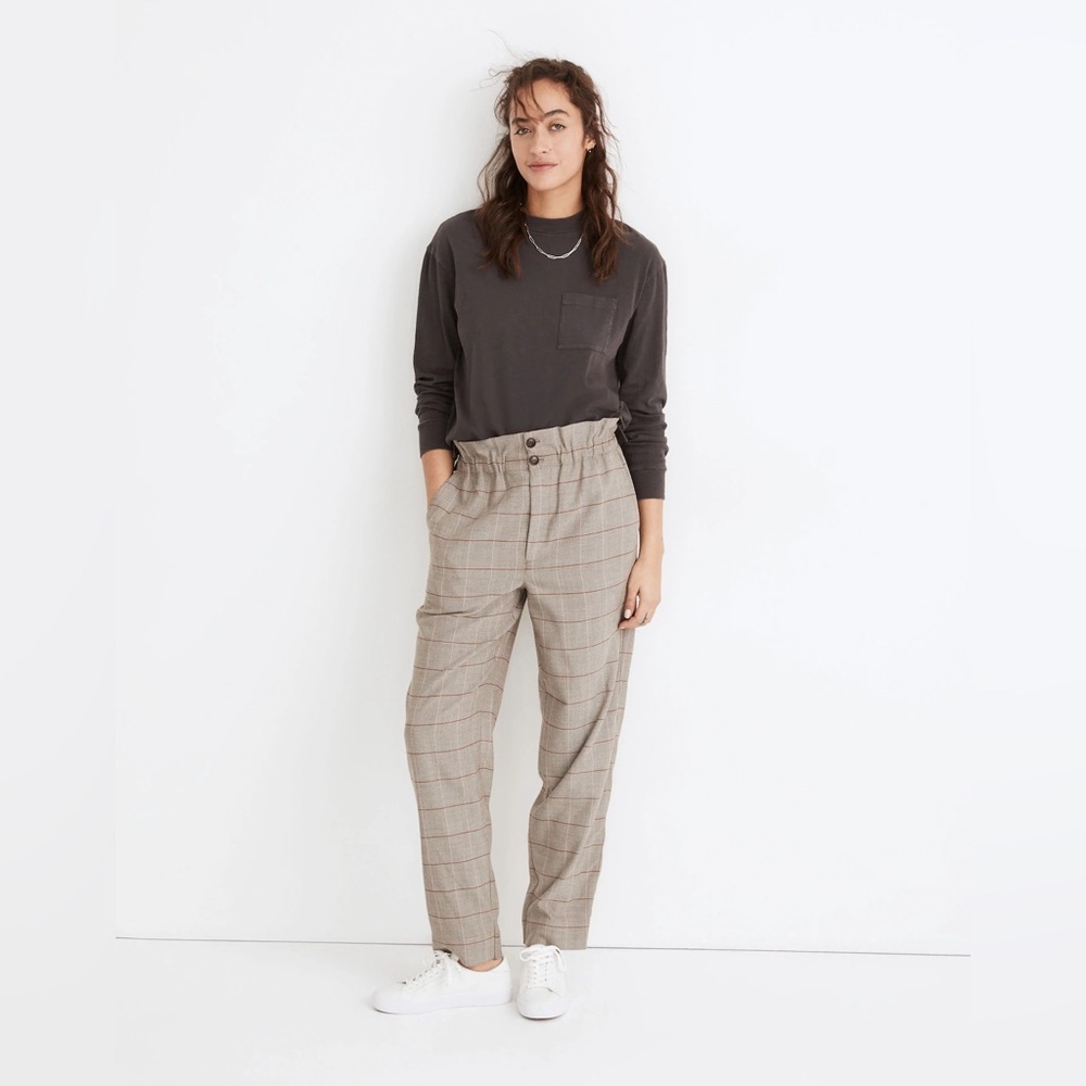 NWT Madewell Paperbag Tapered Pants in Glen Plaid Herringbne Windw Weath Grove 4